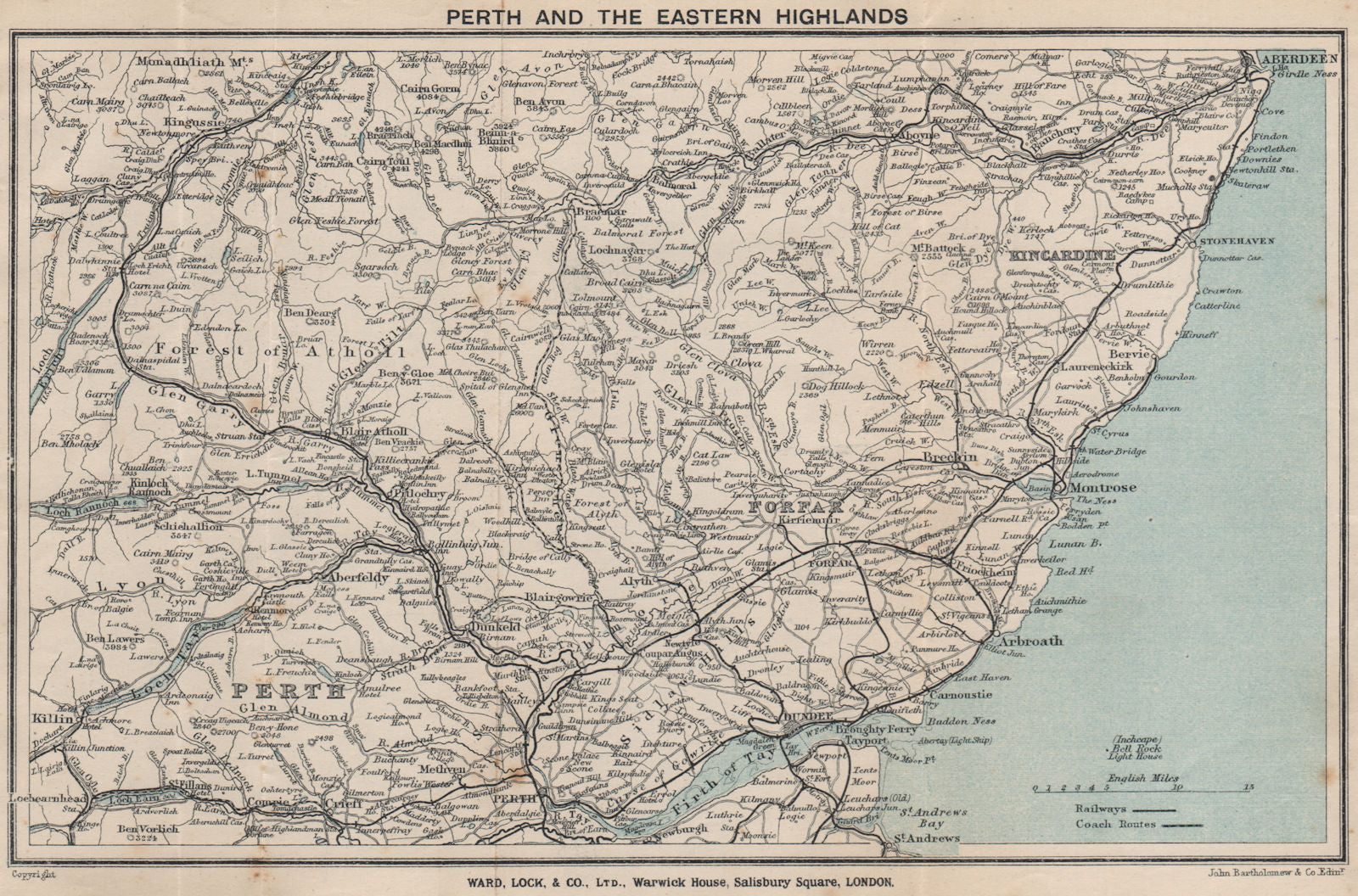 PERTH & EASTERN HIGHLANDS. Dundee Aberdeen. Forfar. Forest of Atholl 1919 map